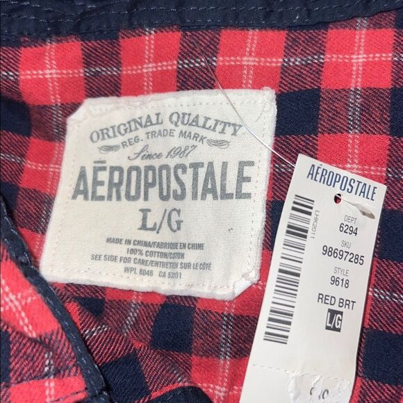 AEROPOSTALE Red and Black Micro Buffalo Check Flannel Shirt-L NWT! - Picture 8 of 9